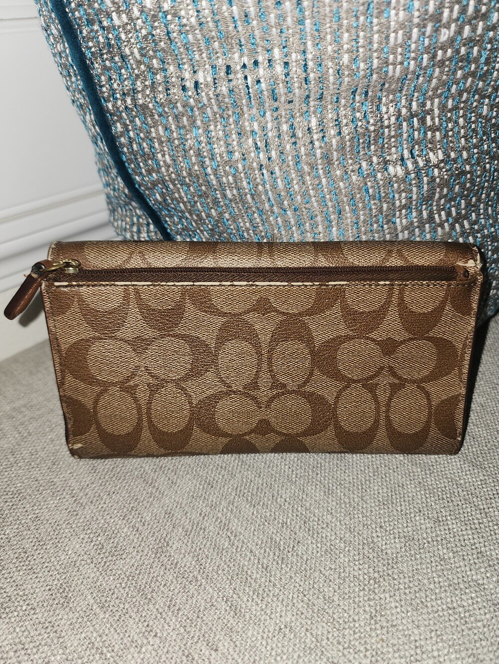 Coach Signature Brown Fold-Over Wallet - Picture 4 of 13